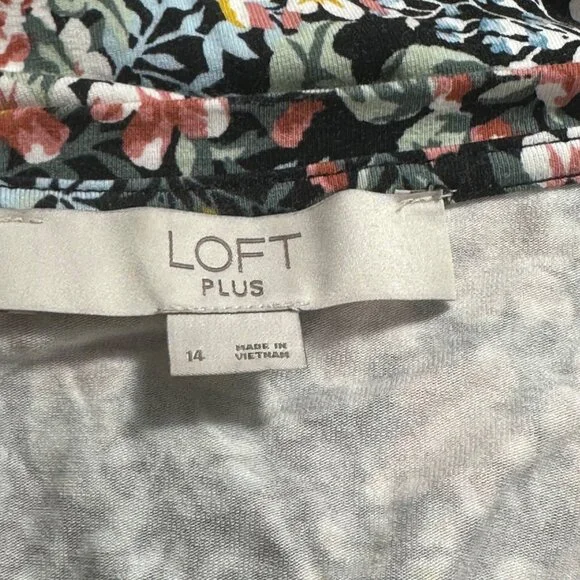 Loft Plus Womens Floral Print Short Smocked Ruffle Sleeve Dress Size 14 Boho - Picture 3 of 7